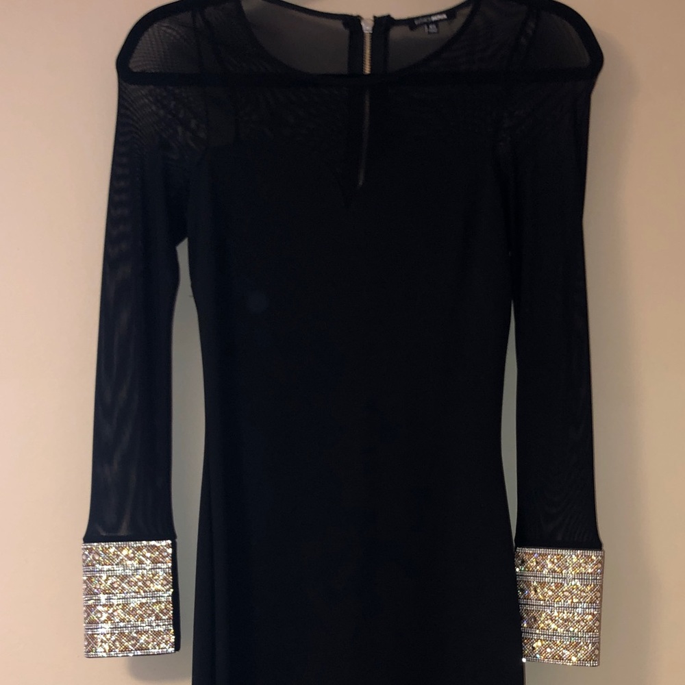Fashion Nova Black Maxi Dress with Beaded Gold Cuffs